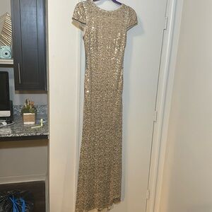 Badgley Mischhka Gold floor length dress